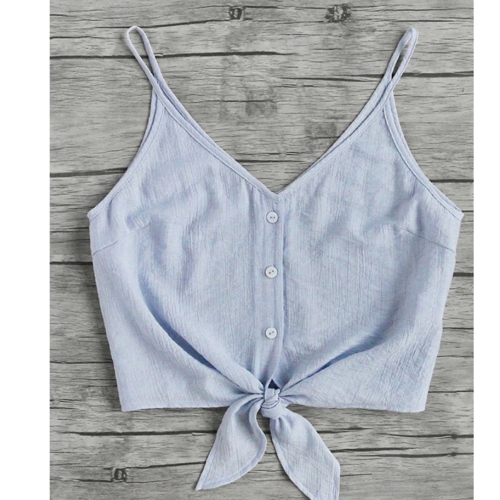 Button Placket Knot Front Cami Top